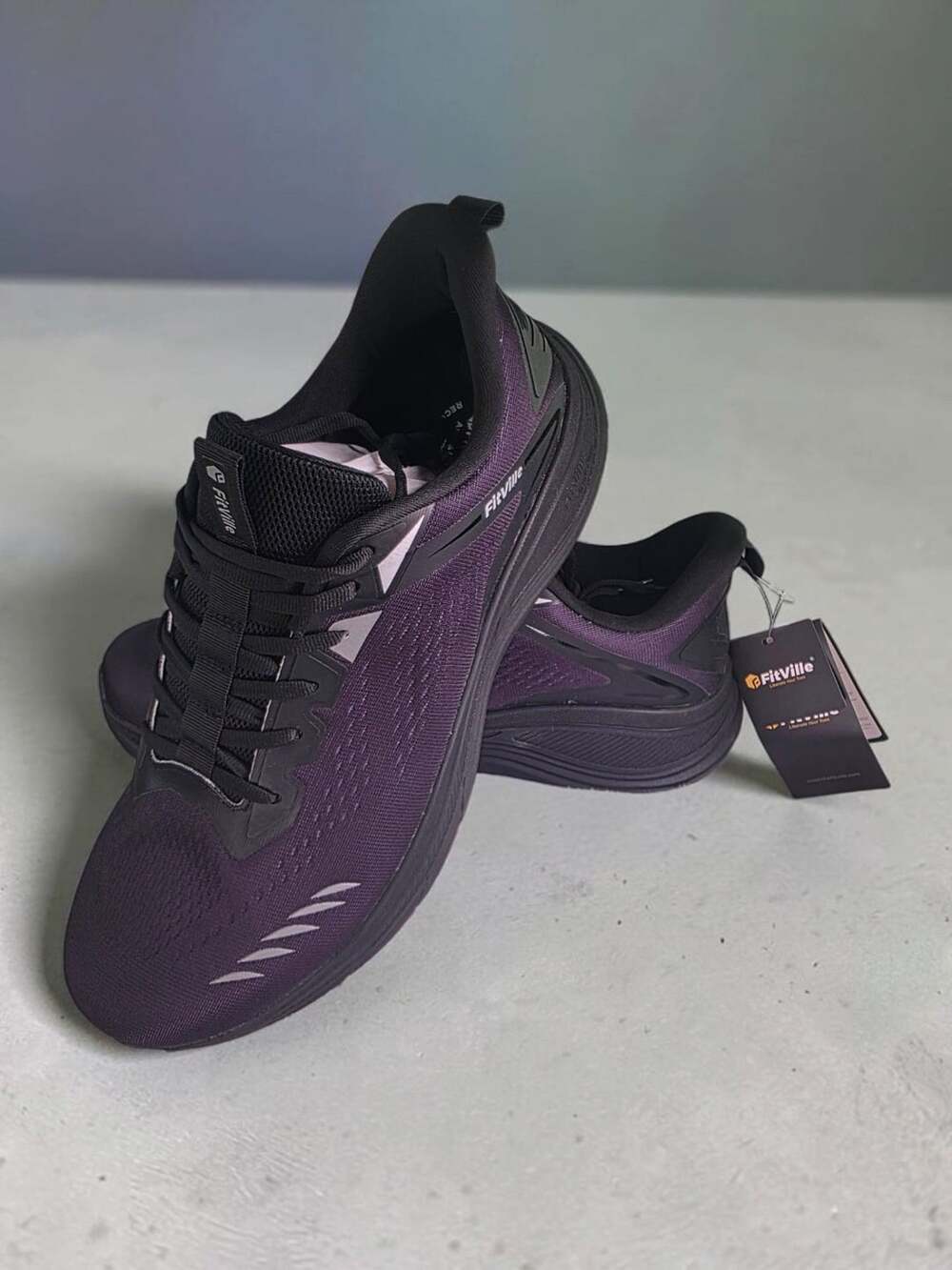 FitVille Running Sneakers Black Purple Athletic Shoes